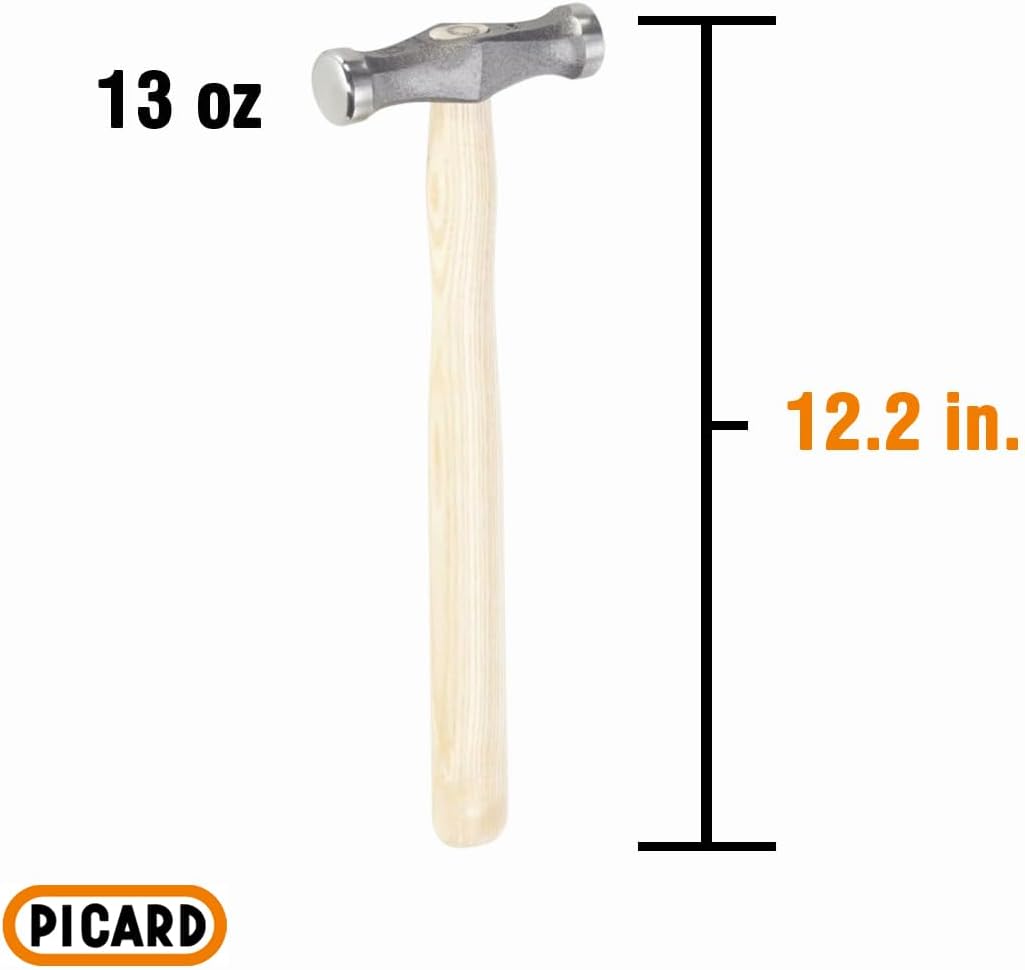 Picard Stretching Hammer 375g – Dual Round Faces (Flat & Slightly Arched), Polished Special-Steel Head, Ash Handle, Ring Wedge Fixture, Professional Metalworking & Forming Tool – 0017101-0375