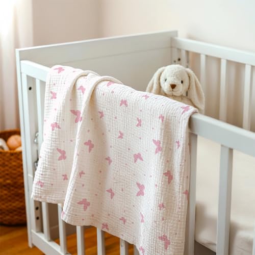 Image of Butterfly Baby Blankets for Girls, Soft Nursery Minky Blankets with Muslin and Dotted Fleece Back 30x40 inches, Receiving Bed Quilt for Newborn, Infants, Toddlers