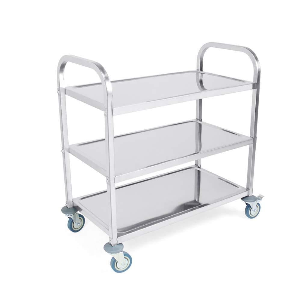 PPXCZZ 3-Tier Stainless Steel Kitchen Service Cart with Lockable Wheels, 85×45×90cm Utility Trolley for Hotel & Catering