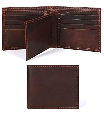Wallets for men RFID Protected Bifold Top Grain Leather Slim Design By Aaron Leather Goods (Walnut)
