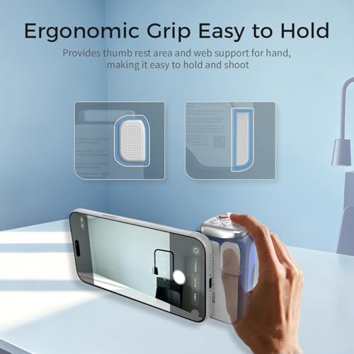 Image of Upgraded Mag-Safe Magnetic Camera Handle Grip with Extended Magnetic Phone Mount with Carabiner & Thumb Rest, Detachable Rechargeable Shutter Remote Compatible with iPhone Pro Max for Video Calls /TK