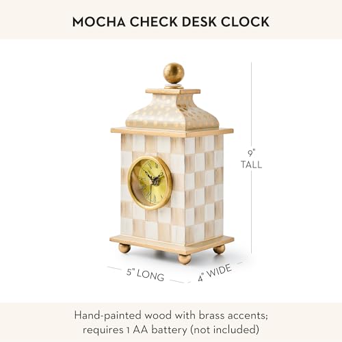 Image of MACKENZIE-CHILDS Desk Clock, Brown-and-White Mocha Check
