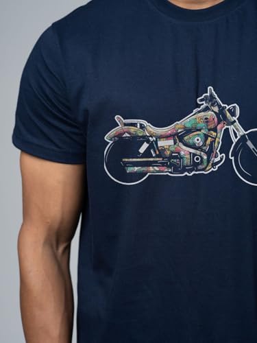 Image of T-Shirt for Men - 100% Cotton Ladakh Motorcycle Rider Half Sleeve Round Neck Graphic Print | Regular & Oversized Fit | 180 /220 GSM | S-5XL | Black, Navy Blue, Olive, Red, White