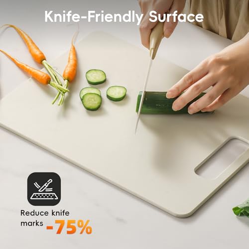 Culiex Holzfaser Schneidebrett 2er-Pack, Spülmaschinenfest Composite Chopping Board, Hohe Dichte, Ungiftig, BPA-frei, Rutschfeste Füße, Klingenschonend, Ideal für Küche und Geschenk, Beige 6