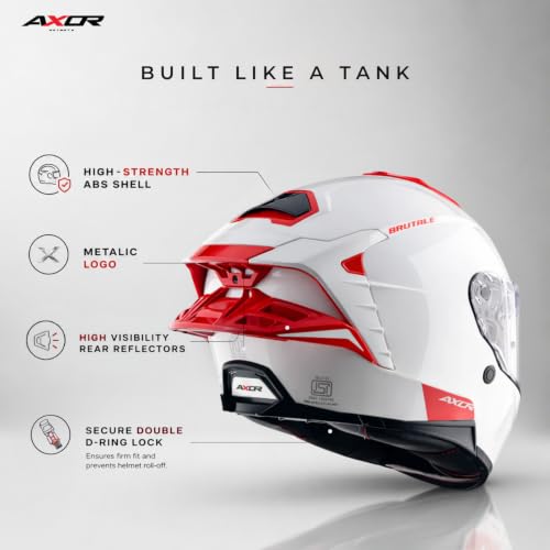Image of Axor Brutale Corsa Helmet - Dual Spoiler | ECE 22.06, ISI & DOT Certified | Race-Ready Fit with D-Ring & UV-Protected Visor-White Red, Size:M
