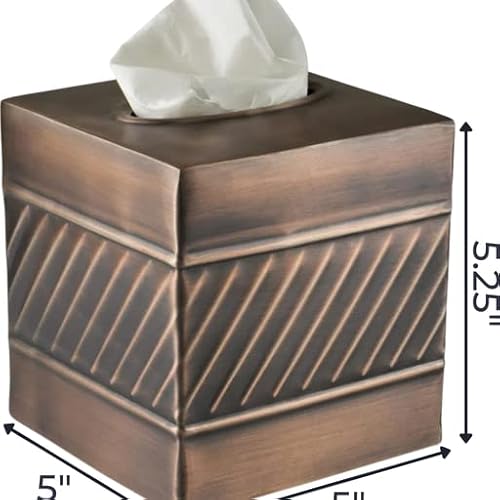 Monarch Abode Tissue Box Cover, Handcrafted, Wave Embossed, Metal, Square Tissue Box Holder, Antique Copper Finish, 5 X 5 X 5.25 Inches #TOP1