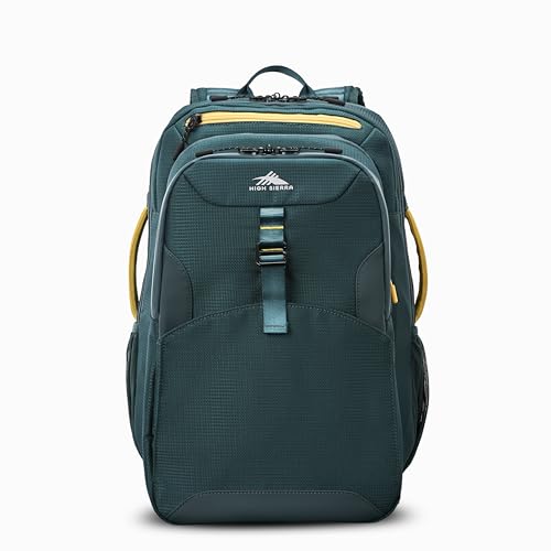 High Sierra Hi-Life 3-in-1 Convertible Backpack - Features Removable Daypack, Stack-It Strap, Adjustable Sternum Strap, Fleeced Pocket For Scratch Protection, Dual Water Bottle Pockets - Green/Yellow2