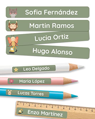 melu kids® Etiquetas adhesivas personalizadas objetos para colegio y guardería (75 uds.) - etiquetas personalizadas libros, etiquetas nombre material escolar - resistentes al lavavajillas - Verde Cover