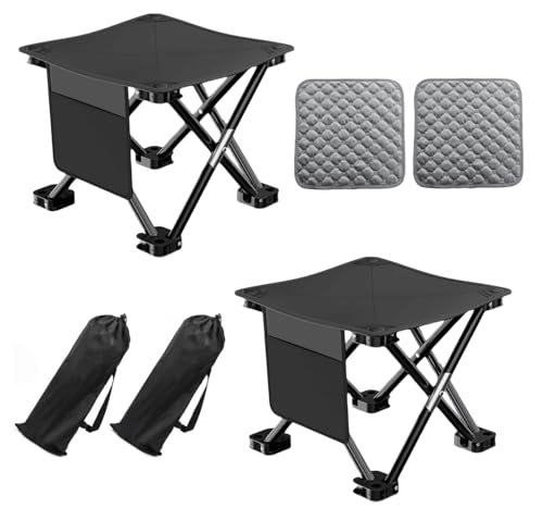 Xajsdlxs 2 Pack 13 Inch Portable Camping Stool(Black)?Collapsible Stool with Carry Bag ?Convenient for Travel ?BBQ?Fishing Hiking Outdoor Folding Stool ?with a Non-Slip seat Cushion (Cotton lint)