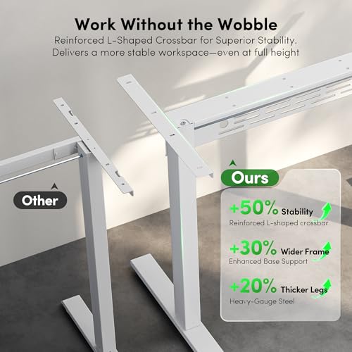 Image of FEZIBO Electric Standing Desk with L-Shaped Crossbar & Cable Management System, 48 x 24 Inches Sit Stand up Desk, Adjustable Height Standing Desk for Home Office, White
