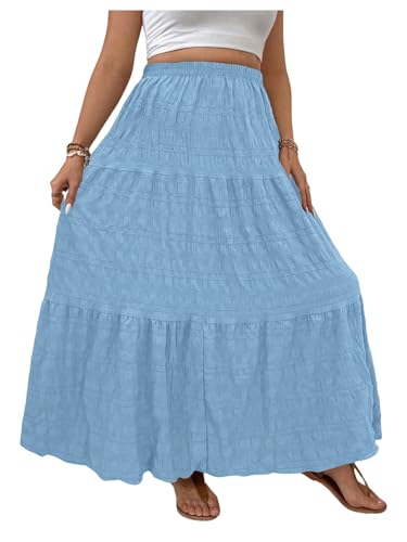 MakeMeChic Women's Plus Size Summer Maxi Skirt Cowboy Chic Tiered Ruffle Hem Flowy Long Skirts
