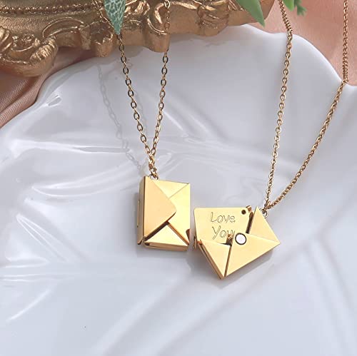 SHINYY Envelope Love Letter Necklace for Women Stainless Steel Love You Secret Gift Message Engraved Locket Jewelry Pendant Couples and Family4