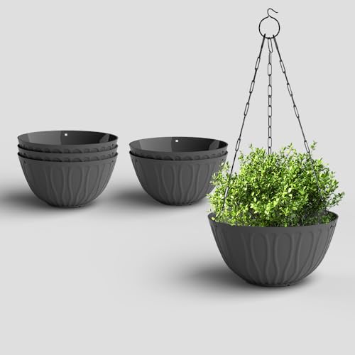 Image of YUCCABE ITALIA SHERA Hanging Wave 8 INCH, Plastic Flower Pot with Drainage Holes Round Planter Pot Suitable for Inddor Outdoor Kitchen (Grey, Pack of 6)
