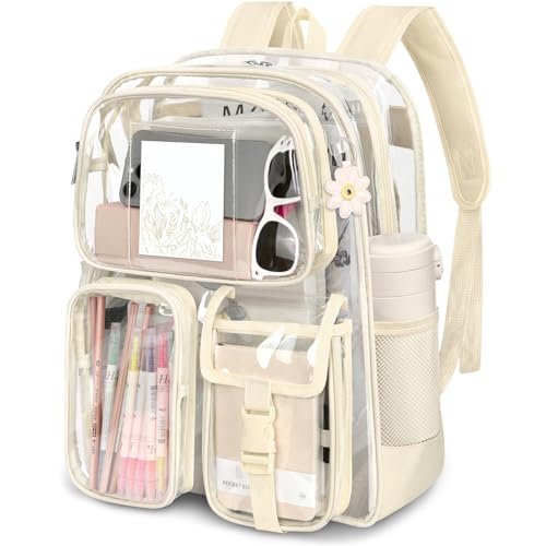 Attmu Clear Backpack for School, 17 inch Heavy Duty PVC Transparent Bookbag