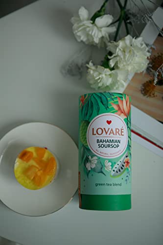 Loose Leafs Assorted Tea By Lovare Made In Ukraine - Black And Green, Floral, Passion Fruit, Huchlebbery Herbal Set With Flowers - Gift Box For Blooming Tea Lovers Men & Women - 80 G (Bahamian Soursop) #TOP4