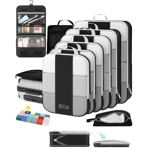 10 Set Compression Packing Cubes for Travel Essentials,Compressible Expandable Packing Cubes for Suitcase,OlarHike Luggage Organizer Bags for Travel,Handy Helper for Organizing Clothes(Black)