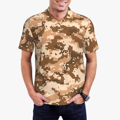 Desert Camo Men's Golf Shirts Fashion Breathable Short Sleeve Polo Shirts4