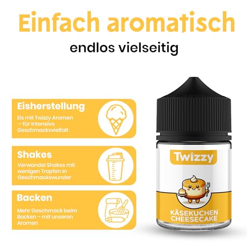 Twizzy Käsekuchen Lebensmittelaroma -60ml- Intensives Aroma – Ideal zum Backen, in Lebensmitteln & Getränken, auch für Vernebler, Nebelmaschinen, uvm.