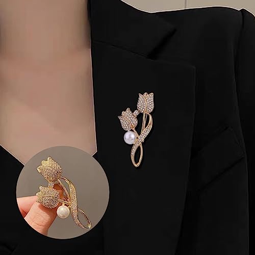 Image of Crystal Pearl Flower Brooches Pins Fashion Beautiful Created Rhinestone Floral Brooch Good Idea for Party Dance Wedding Banquet for Elegant Women Girl