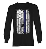 Haase Unlimited Blue Line Unisex Langarm-Shirt mit amerikanischer Flagge - Schwarz - XX-Large