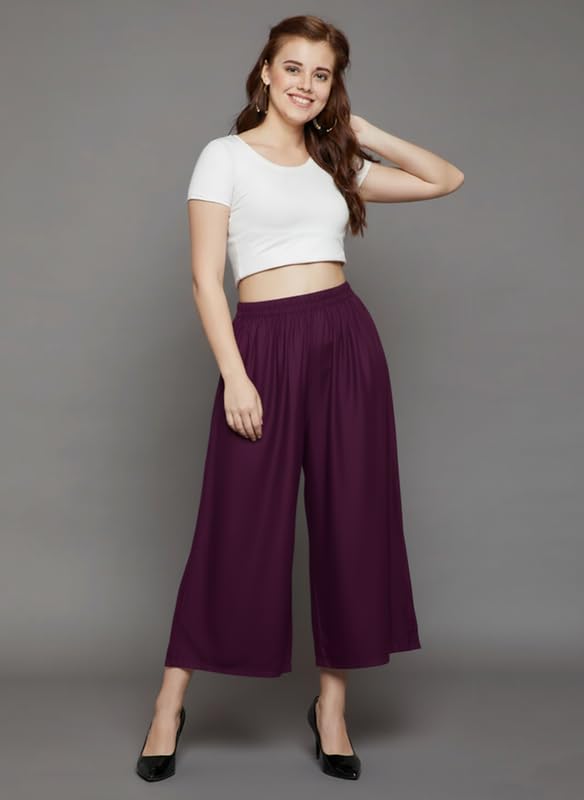 Image of Super Soft Viscose Rayon Flared Palazzo Pants for Women Stylish Wide Leg Straight Relaxed Fit Casual Ethnic Office Wear