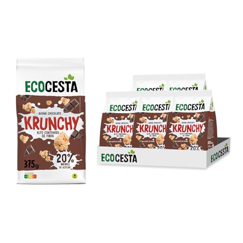 Ecocesta – Pack de 5 Cereales Ecológicos Krunchy de Avena Natural y Chocolate - 375 g - Aptos para Veganos - Alto Contenido en Fibra - Aporta una Dosis Extra de Energía