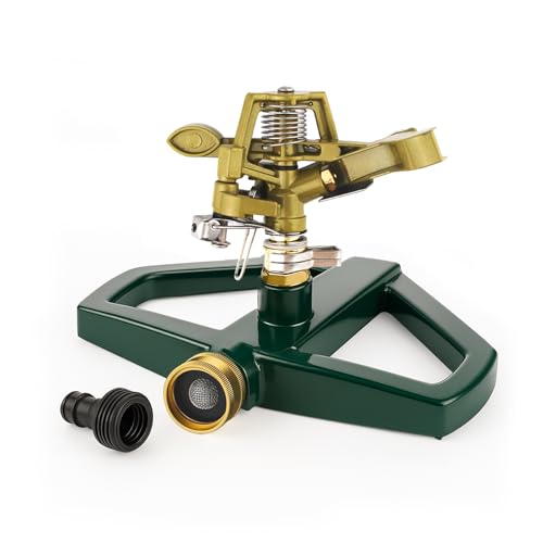 Rasensprenger mit Metallsockel, Gartensprenger, 360 Grad Rasensprenger Große Flächen Gartenbewässerung, Pulsationsspreng...