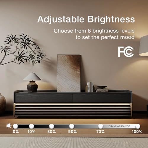 Image of POVISON Fully-Assembled Mid Century Modern TV Stand with Legs, 78.74 inch Wood Media Console with Adjustable LED Light, Entertainment Center with Storage for Living Room