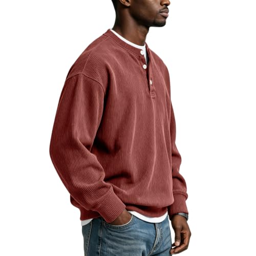 Corduroy Henley Shirts for Men Long Sleeve Casual Fall Shirt Pullovers - image 4