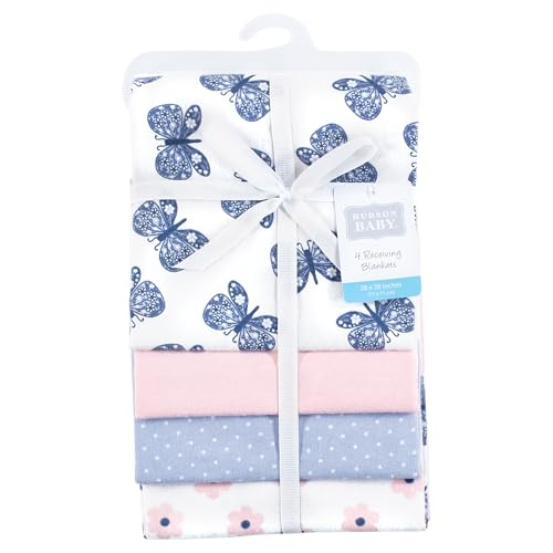 Image of Hudson Baby Unisex Baby Cotton Flannel Receiving Blankets 4-Pack, Beautiful Butterfly, One Size