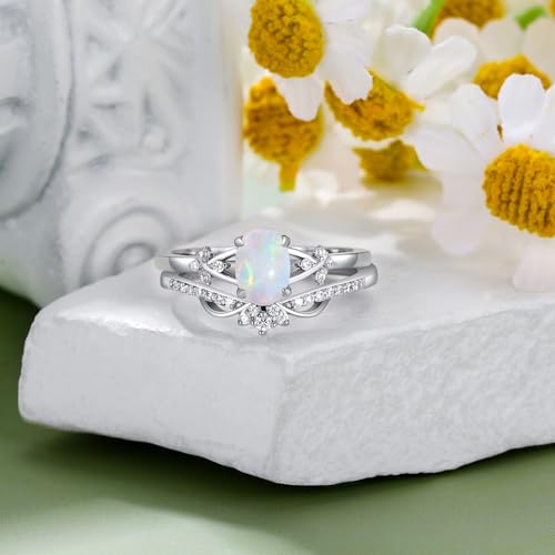 1CT Opal Rings for Women 925 Sterling Silver Oval Opal Engagement Ring Bridal Set with Cubic Zirconia Wedding Promise Ring Jewelry Gift for Her3