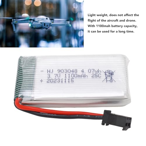 RC-Flugzeug-Lithium-Akku, 3,7 V, 1100 MAh, Leichtes, Langlebiges Gehäuse, Drohnen-Lipo-Akku mit Schwarzem SM-Stecker für H5P X5SW