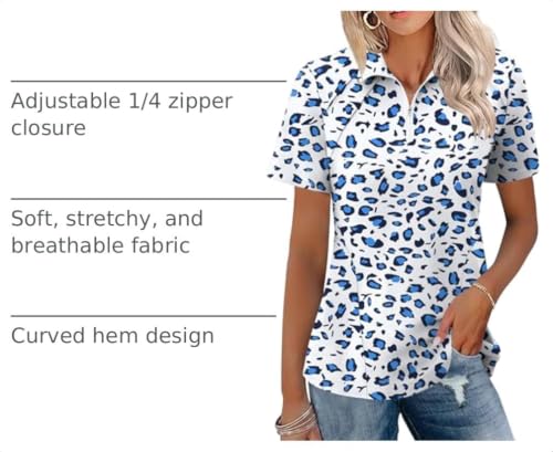 Image of LOMON Womens Golf Polo Shirt Summer Short Sleeve Quarter Zip Outfit