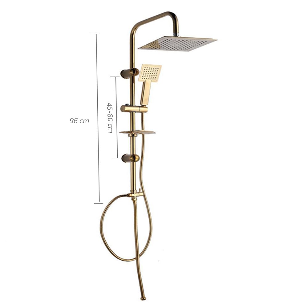 Vetrineinrete® Colonna doccia moderna saliscendi con soffione quadrata doccetta telefono e portasapone per box doccia oro