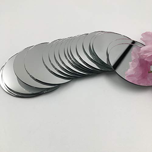 Espejos redondos de 5 cm para manualidades plateados, 30 piezas para decoración de mosaico del hogar (plata, diámetro de 5 cm) Cover