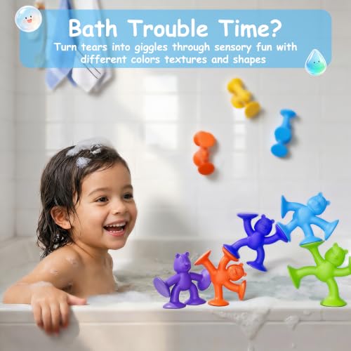 Image of 24PCS Suction Cup Toys for Toddlers 1-3, No-Hole Mold-Free Bath Toys | Silicone Suction Toys for Baby, Sensory Building & Fidget Toys for Kids, Window Tray Travel Toys for Boys Girls