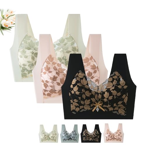Hailoyearn Bra Older Women, Summer Bra - Versatile Comfy Lift & Flex Wireless Bras, Large Size Lace Seamless Underwear