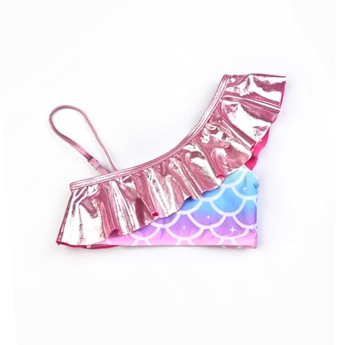 Image of CHILDRENSTAR Girls Metallic Bathing Suits Shiny Ruffles One Shoulder 2 Pieces Swimsuits Cute Bikini Set