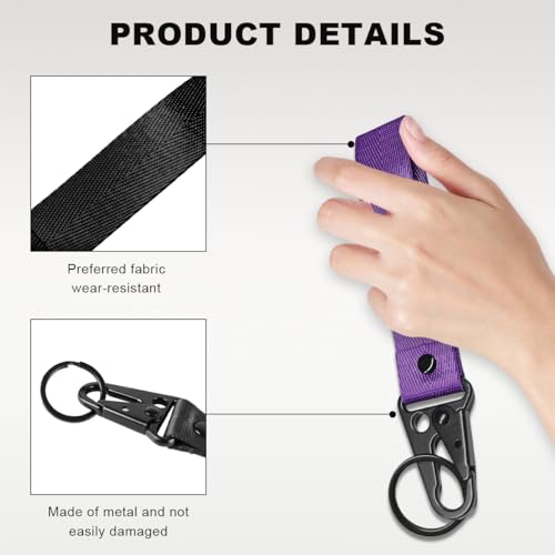 Image of Wevdn 2 PCS Car Key Chain, Fabric Metal Practical Multifunctional Motorcycle Keychain, Anti-Lost Keychain with O-Ring for Men Women (Black+Purple)