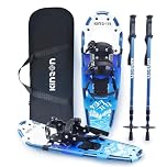 KinZon Racchette da neve 3 in 1, leggere e resistenti, con bastoni da trekking e borsa da trasporto, dispositivo di sollevamento del tallone,per escursioni (Blu, 63,5 cm(per54-86 kg))