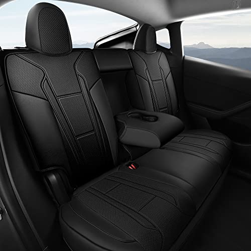 Image of FREESOO 2pc Seat Covers for Tesla Model Y Front, Car Seat Cover Faux Leather Seat Protector Replacement Waterproof 2020 2021 2022 2023 2024 Black