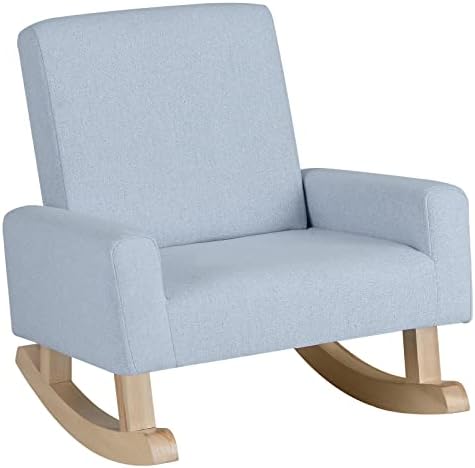 COSTWAY Kids Rocking Chair, Toddler Upholstered Armchair with Anti-tipping Design, Wooden Linen Fabric Children Sofa Rocker for Bedroom, Playroom and Living Room (Blue)