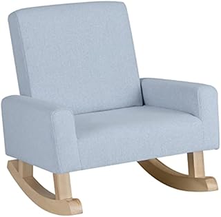 COSTWAY Kids Rocking Chair, Toddler Upholstered Armchair with Anti-tipping Design, Wooden Linen Fabric Children Sofa Rocker for Bedroom, Playroom and Living Room (Blue)