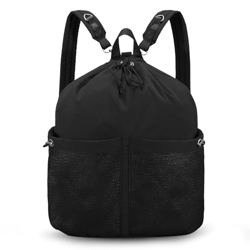 Image of HUA ANGEL Drawstring Backpack, Waterproof Nylon Sports Gym Bag, Travel Backpack for Women and Men for Sports, Travel