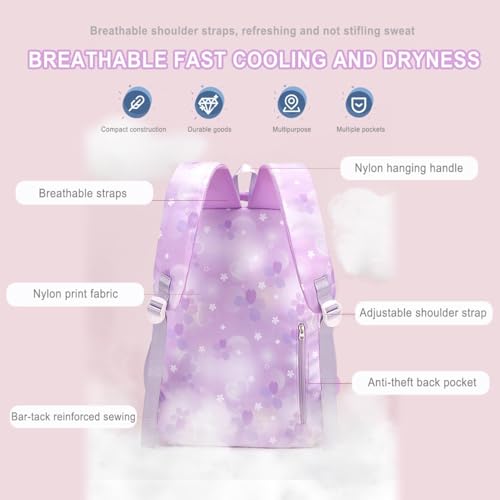 24L Cartoon Backpack for women Cute Bunny Large Travel Backpack Splash-proof Nylon Daypack with Fuzzy Heart shaped Keychain Pink4