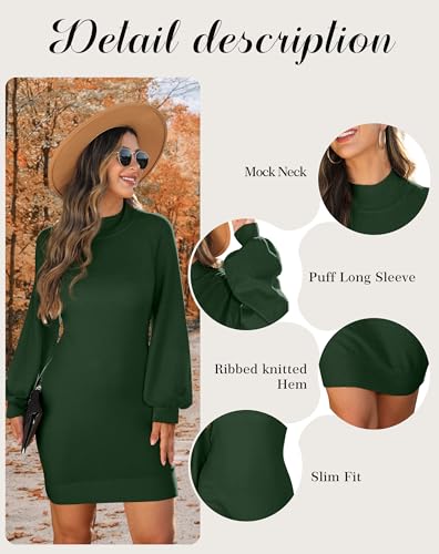 Image of GRECERELLE 2026 Womens Fall Winter Mock Neck Mini Pullover Sweater Dress | Long Sleeve Ribbed Knit Bodycon Fit for Parties Date Holidays Daily(XS-2XL)