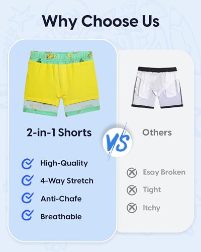 Image of maamgic Boys Swim Trunks with Compression Liner Quick Dry Swim Shorts Anti-Chafe Boy Bathing Suit