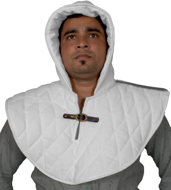 Gambeson Medieval Cotton Hood with Coller SCA Costume Armor - White