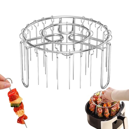 Luftfritteusen-barbecue-grill Vertikaler Kebab-grill,fryer Grillspieße | Edelstahl Senkrechter,air Fryer Barbecue Grill Vertikal Barbecue Kebab,Edelstahl Airfryer Zubehör Mit 48 Stück Grillspieße-A