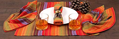 Ramanta Home 12-Pack Salsa Stripe 100% Cotton Dinner Napkin Oversized 20X20 With Mitered Corners & Generous Hem - Red Multi #TOP2